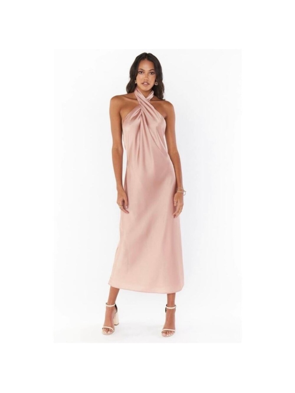 Show Me Your MuMu Blush Pink One-Shoulder Twist Midi Dress